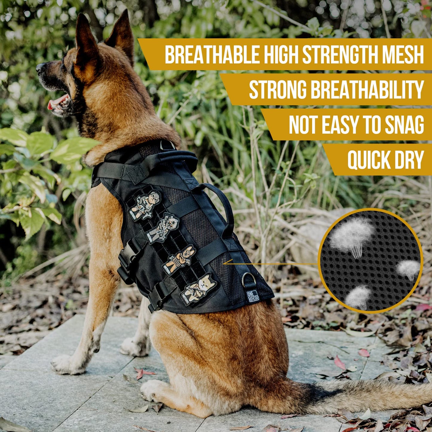 Arnés Táctico Sin Tirones para Perro Mediano - Diseño de Malla Transpirable Militar Molle Con Asas - Chaleco para Perro de Servicio para Caminar