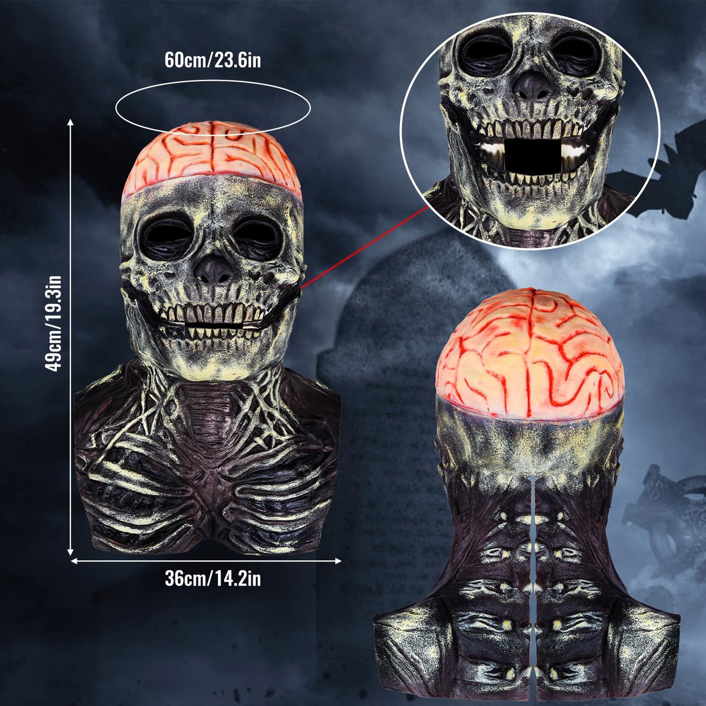 Disfraz Máscara de Calavera de Halloween, Casco de Esqueleto de Cabeza Completa, con Mandíbula Móvil, Máscaras de Terror Espeluznantes para Cosplays.