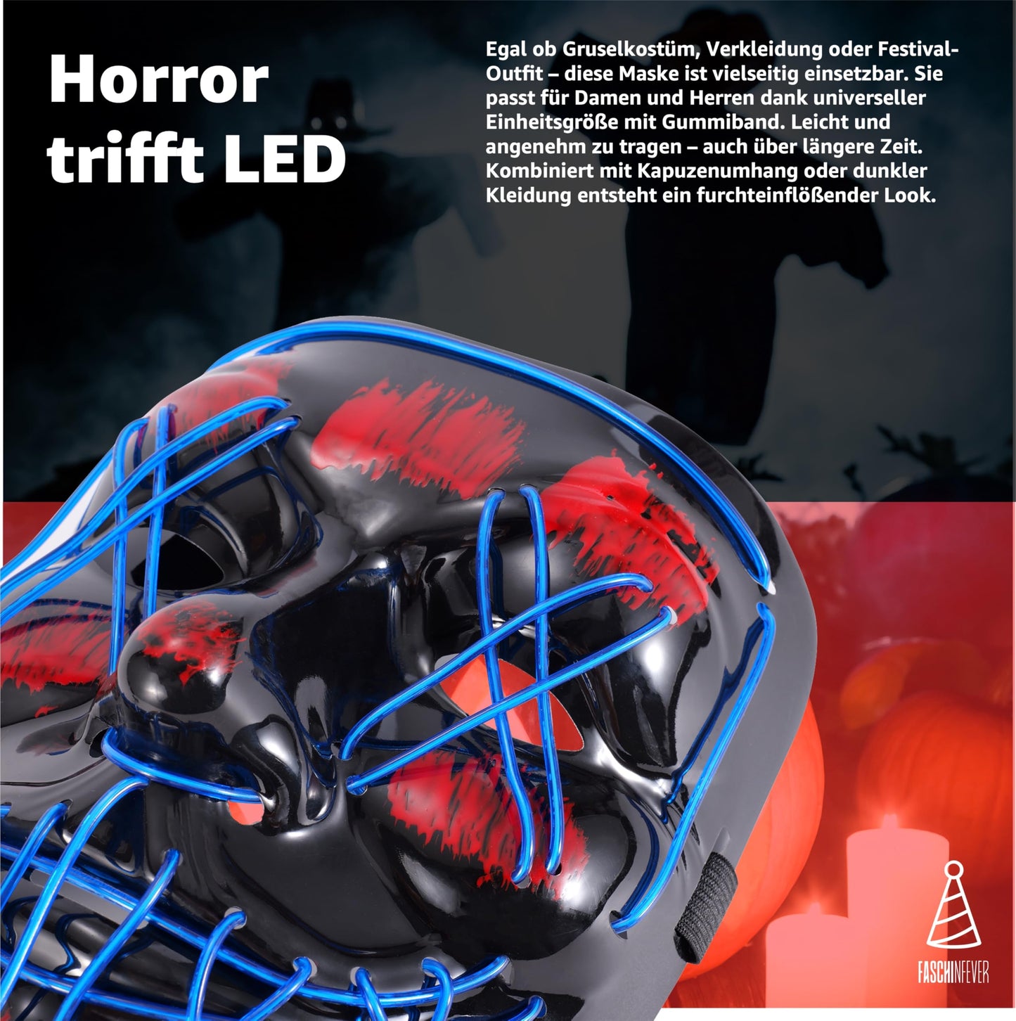 Disfraz Máscara led de Halloween Purge azul, máscara de disfraz con control para Halloween, carnaval y como disfraz para hombres y mujeres, colores a elegir