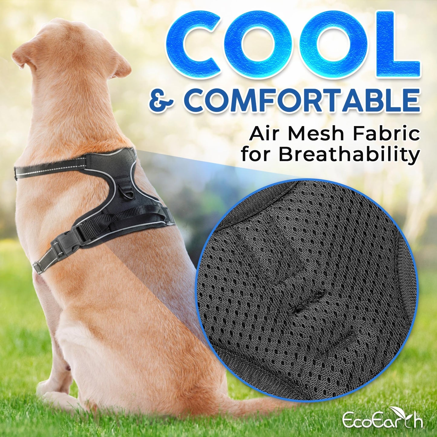 Arnés para Perros Grandes - Extragrande, Negro - Arnés para Mascotas con diseño antitirones y Acolchado Suave para Correr y Hacer Senderismo - de EcoEarth