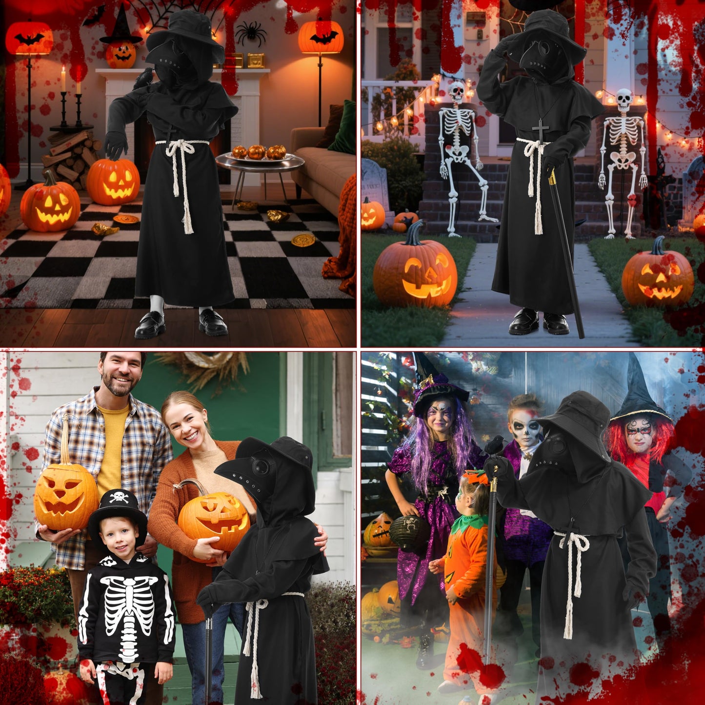 Disfraz Médico de la Peste para Niños, Medieval Plague Doctor Costume con Mascara de la Peste Negra, Disfraz de Halloween Carnaval Cosplay (150cm)