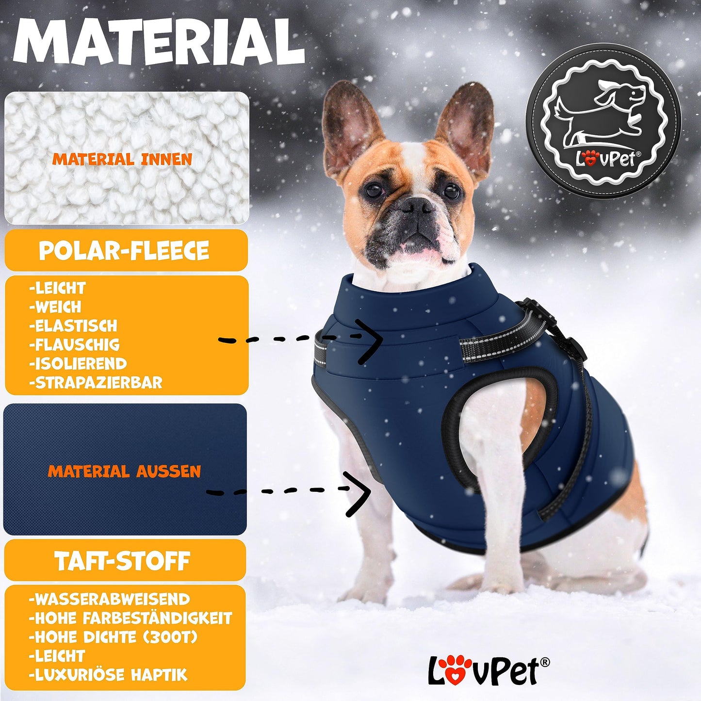 Abrigo Chaqueta para Perros con arnés, Incluye 45 Bolsas para excrementos + dispensador, Chaleco de Invierno para Perros, Forro Impermeable, Chaleco Acolchado con Correa para el Pecho, reflectores,