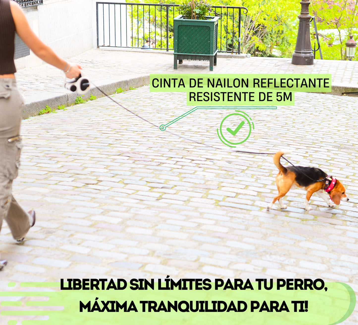 Snuggle Paws Correa Perro Extensible 5m Todo en Uno – Luz LED, Dispensador de Bolsas, Cable Antimordida y Cinta Reflectante | Correa Retráctil para Perros Medianos hasta 30kg