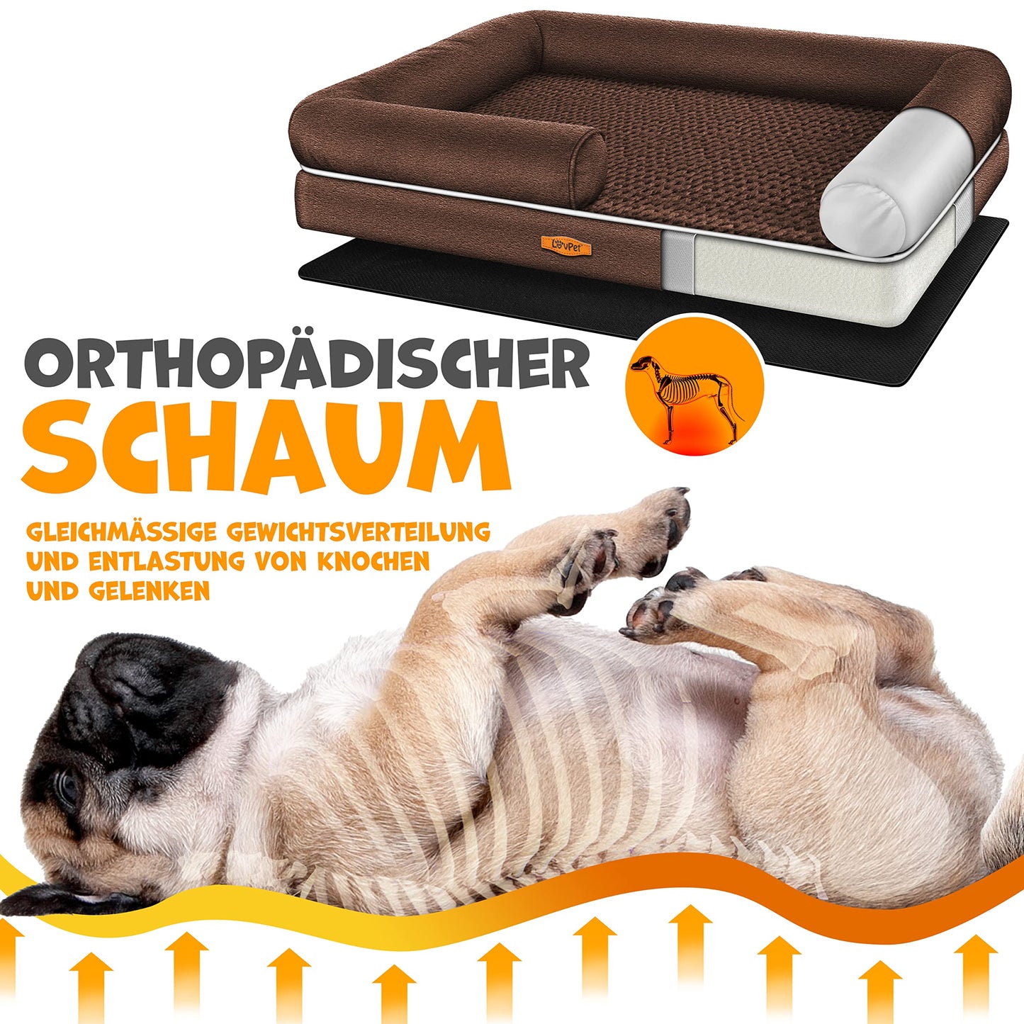 Lovpet® Cama ortopédica para Perros, cojín para Perros, Cesta para Perros Relax, Incluye comedero + 3 Huesos para Masticar, sofá para Perros pequeños, medianos y Grandes, Funda extraíble y Lavable