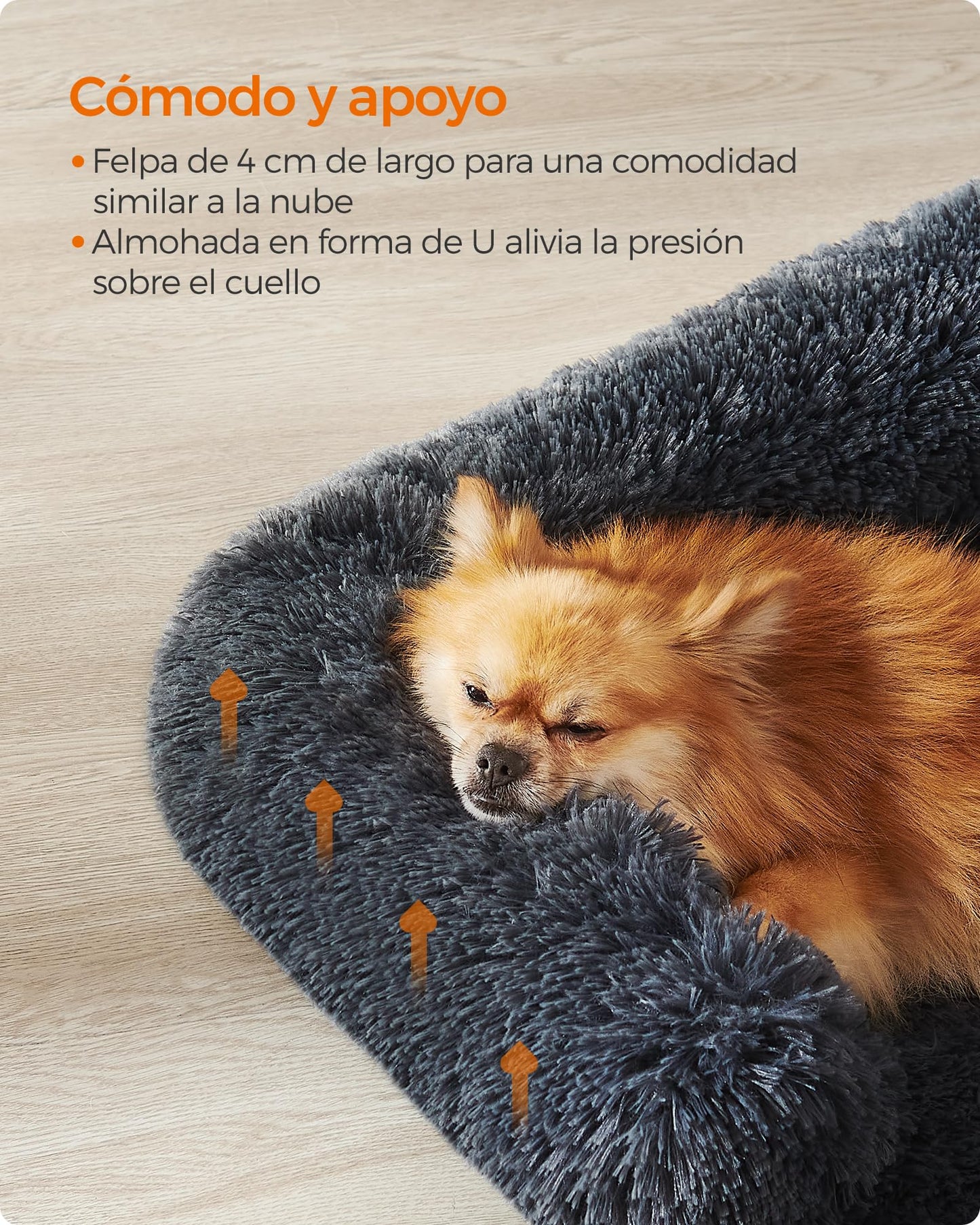Feandrea FluffyHug Cama para Perros, Tela de Felpa, Alfombrilla, Funda Protectora para Sofá, Talla M, para Perros Pequeños y Medianos, 80 x 75 x 16 cm, Gris Oscuro PGW221G02