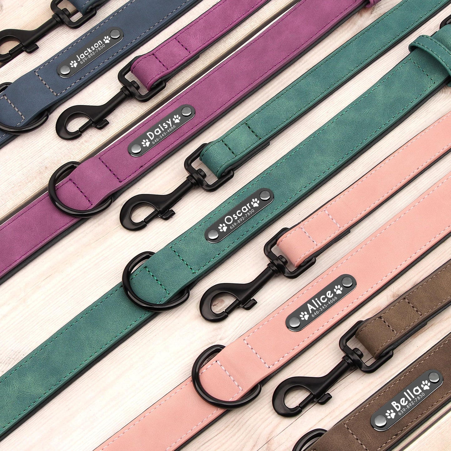 Collar de Piel Suave Acolchada Personalizable para Perro, Chapa de Nombre, Anilla en D, Collar Grabado para Perro, tamaños pequeño, Mediano y Grande