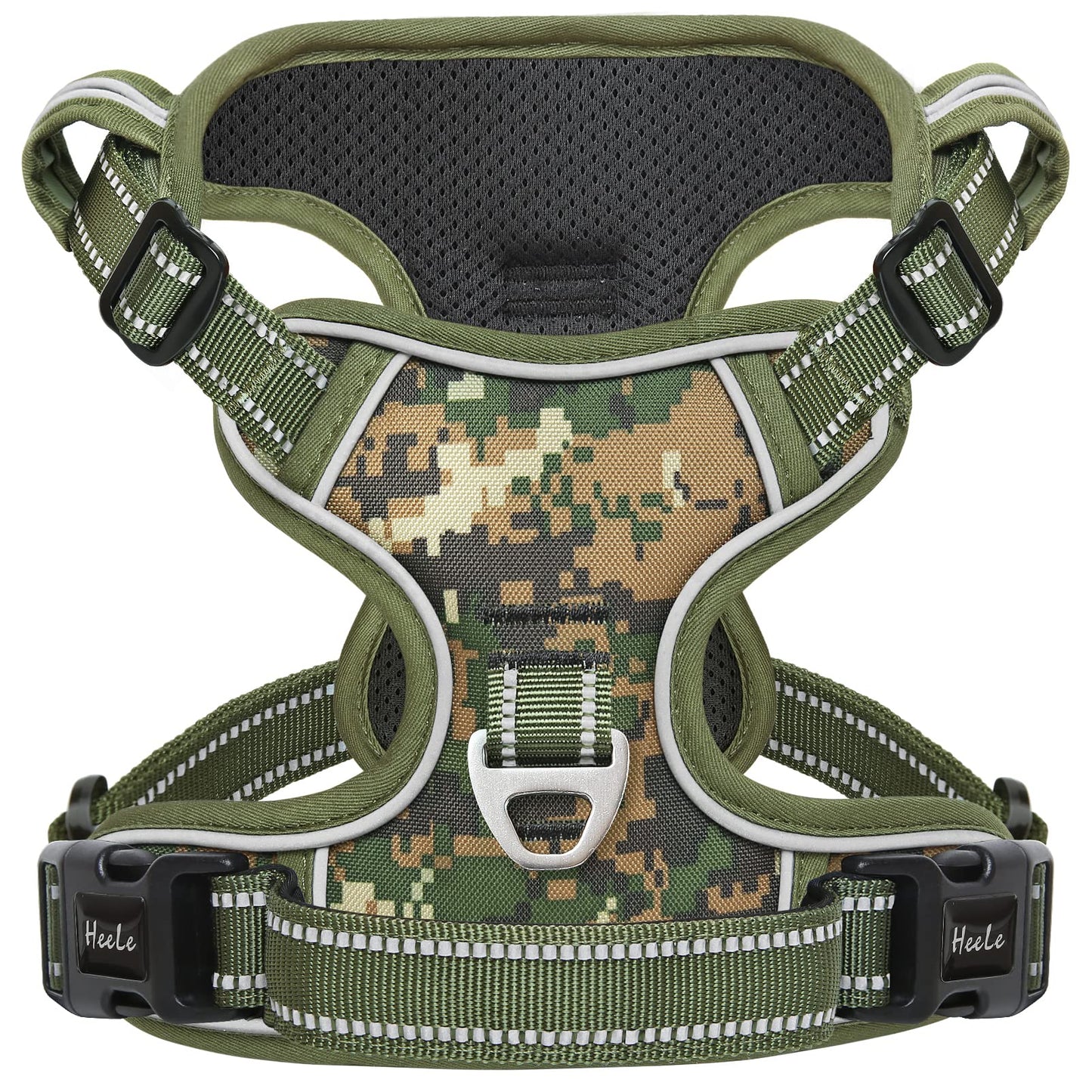 Arnés para Perro Tipo Chaleco Transpirable Acolchado Ajustable Antitirones Reflectante Arnes Perro Grande para Adiestramiento Correr, Camuflaje Verde, XL