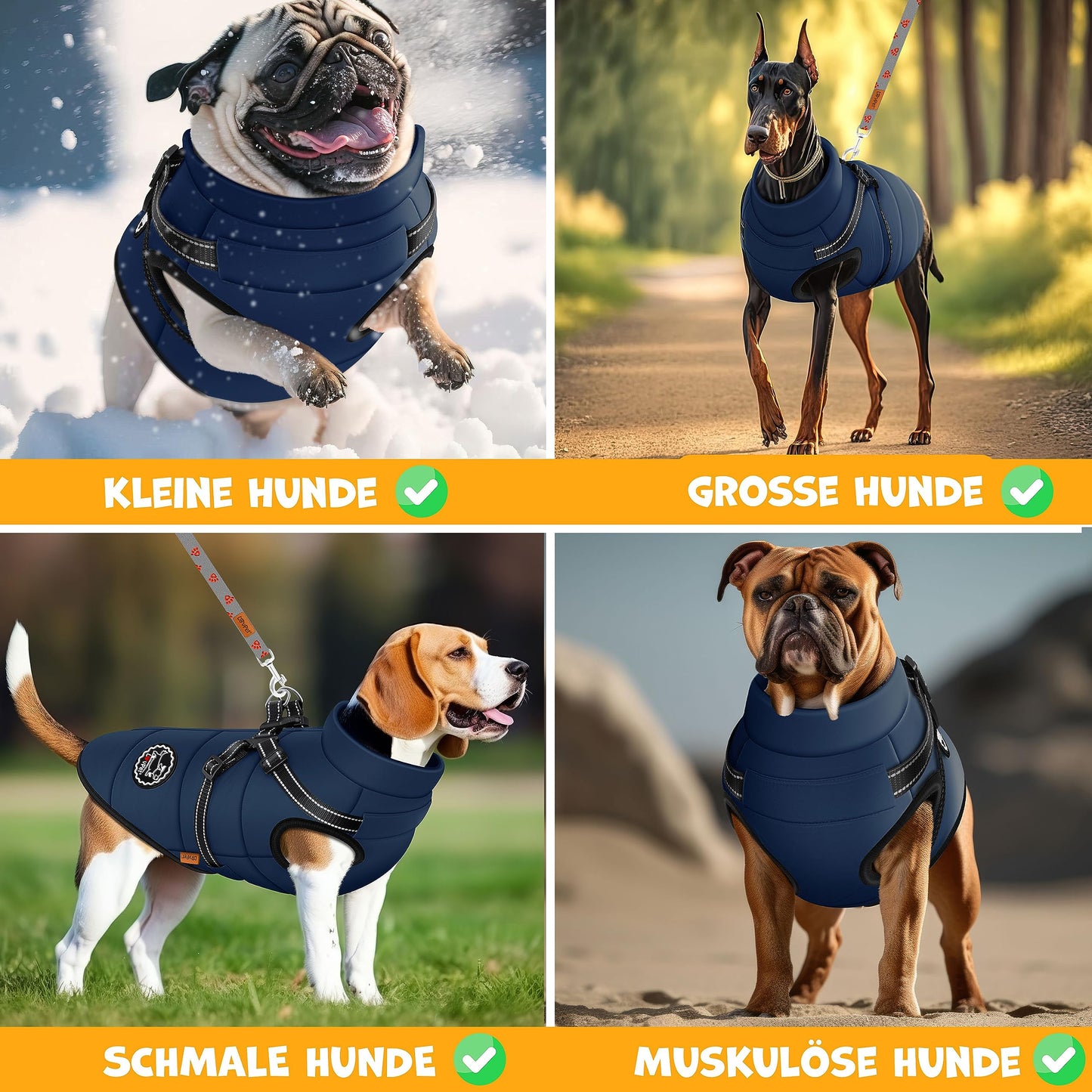 Abrigo Chaqueta para Perros con arnés, Incluye 45 Bolsas para excrementos + dispensador, Chaleco de Invierno para Perros, Forro Impermeable, Chaleco Acolchado con Correa para el Pecho, reflectores,