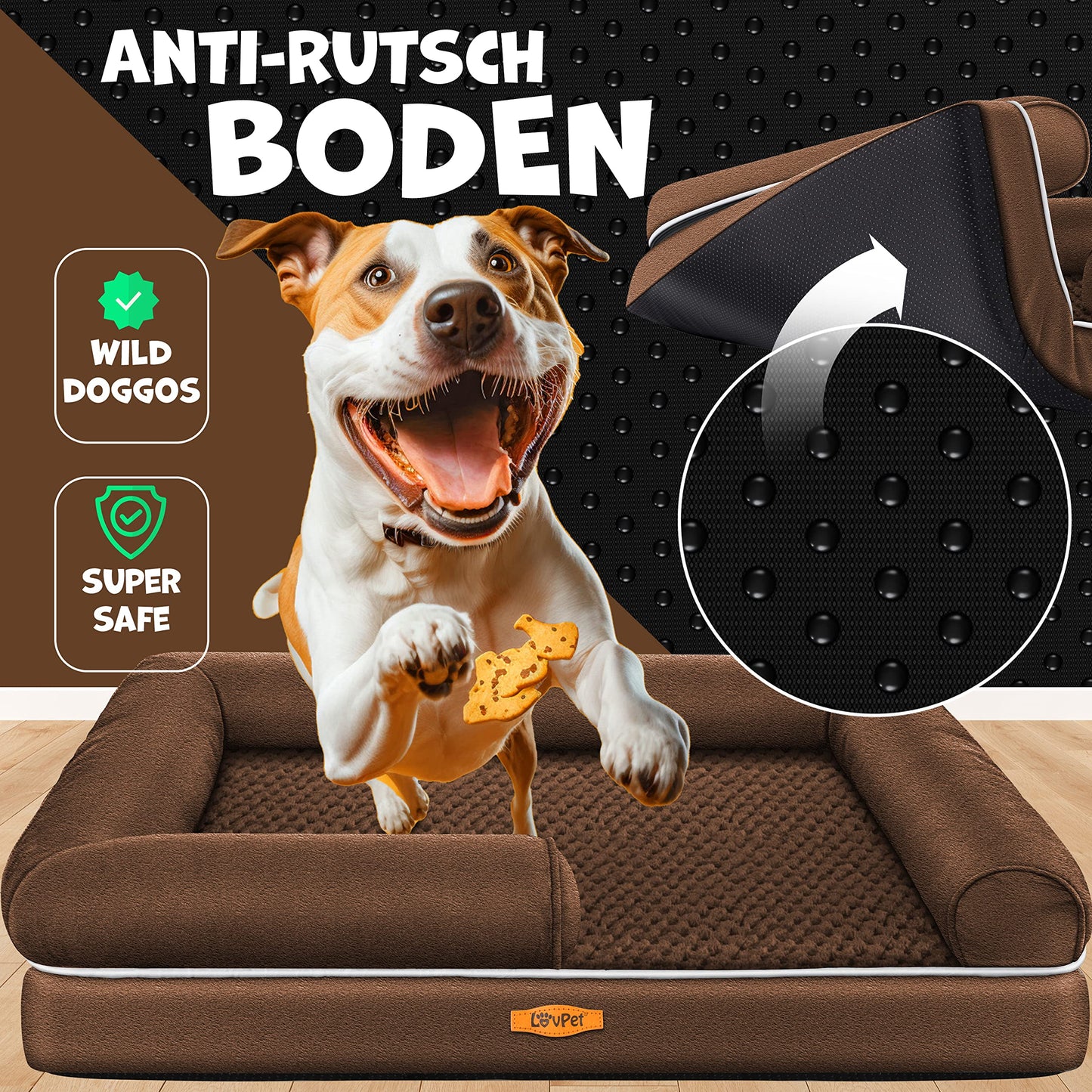 Lovpet® Cama ortopédica para Perros, cojín para Perros, Cesta para Perros Relax, Incluye comedero + 3 Huesos para Masticar, sofá para Perros pequeños, medianos y Grandes, Funda extraíble y Lavable