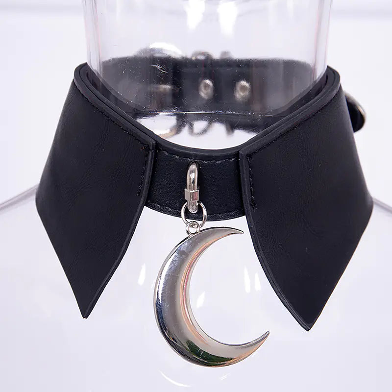 Gargantilla Gótica de Cuero PU con Colgante de Luna
