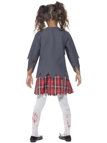 Smiffys Disfraz de colegiala zombi, Gris, con falda, chaqueta, falsa camisa y corbata