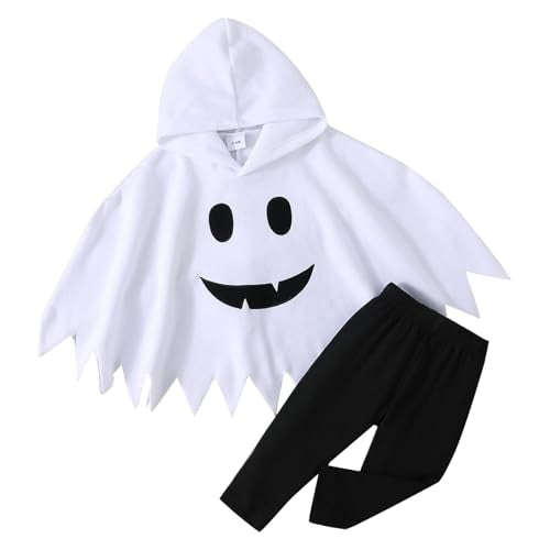 Disfraz Fantasma Bebe Disfraz Halloween con Capucha Capa Halloween Poncho Y Pantalone Negro Conjunto Bebe Recien Nacido 3-24 Meses Disfraces Fantasma de Terror para Niña, Niño