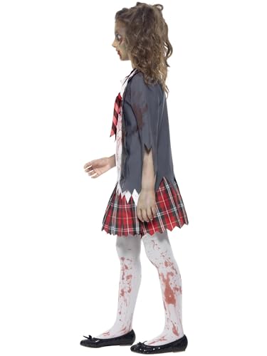 Smiffys Disfraz de colegiala zombi, Gris, con falda, chaqueta, falsa camisa y corbata