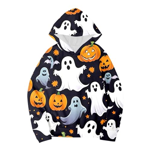 Disfraz de Halloween para mujer, unisex, niños pequeños, niñas, Halloween, manga larga, dibujos animados, sudadera con capucha, sudadera, tops, chándal para niños, Negro , 8-9 años