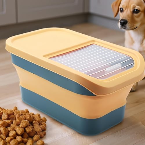 Recipiente hermético para comida para perros, caja plegable con tapa con bisagras y ruedas, suministro para mascotas, para uso diario, armario, cocina, despensa, mostrador, mesa, suelo, viajes