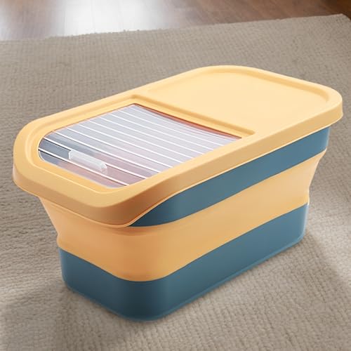 Recipiente hermético para comida para perros, caja plegable con tapa con bisagras y ruedas, suministro para mascotas, para uso diario, armario, cocina, despensa, mostrador, mesa, suelo, viajes