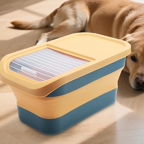 Recipiente hermético para comida para perros, caja plegable con tapa con bisagras y ruedas, suministro para mascotas, para uso diario, armario, cocina, despensa, mostrador, mesa, suelo, viajes