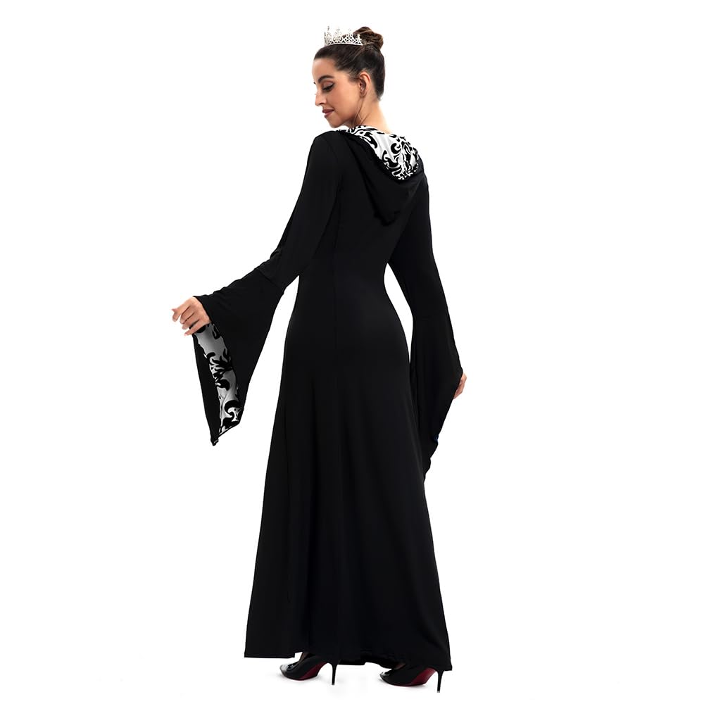 Feynman Ropa gótica para mujer, vestido medieval estilo vintage largo hasta el suelo, vestido de princesa renacentista, cintura sujeta y capucha. Para cosplay, fiesta, Halloween, carnaval