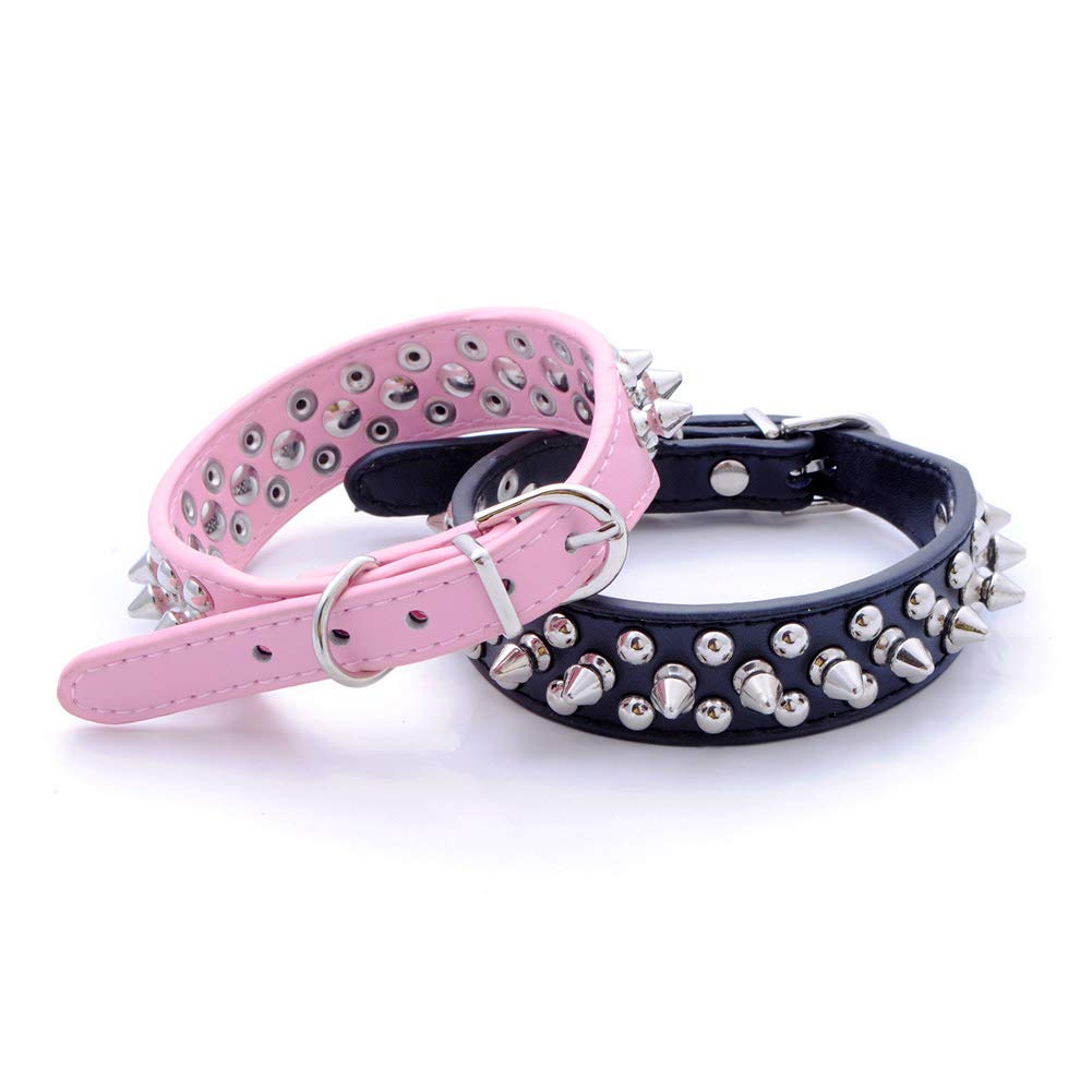 Collar de Cuero para Perro Con Pinchos y Tachuelas Ajustables (S, Azul)