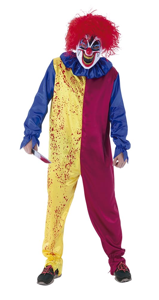 Disfraz Payaso Psycho para adulto, Jumpsuit con detalles impresos, máscara y peluca, Payaso Asesino, Oficial para Halloween, Carnaval y fiestas