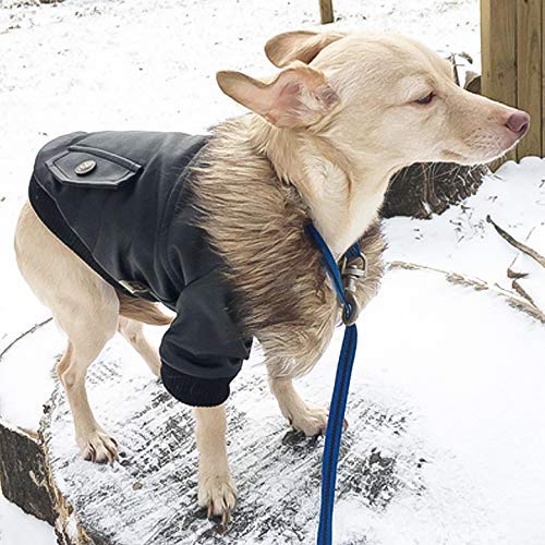 Abrigo para Perros Invierno Ropa para Perros Cuero Chaqueta para Perros Abrigado con el Borreguito y Botones Mascotas Disfraces para Pequeño/Medianos Perros (Negro) - XXL