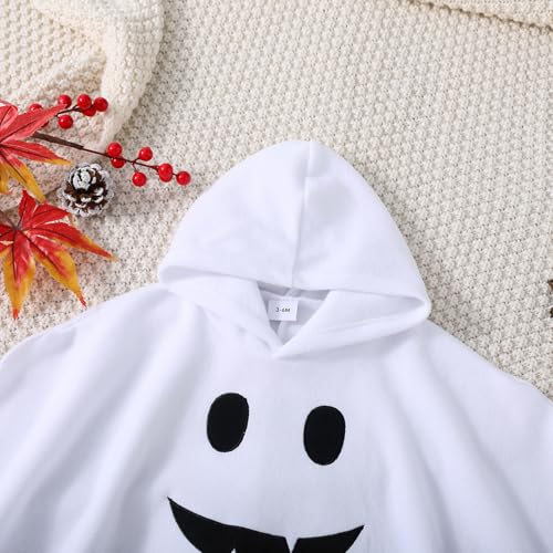 Disfraz Fantasma Bebe Disfraz Halloween con Capucha Capa Halloween Poncho Y Pantalone Negro Conjunto Bebe Recien Nacido 3-24 Meses Disfraces Fantasma de Terror para Niña, Niño