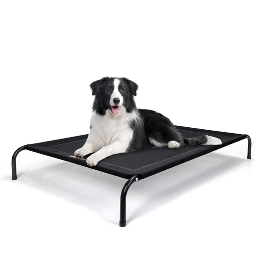 Cama Elevada Perro, Cama Refrescante Perro, Cama de Mascotas Transpirable para Exterior Interior Jardín Terraza, Cama Perro Robusto Lavable, Negro, L, 124x90x20CM