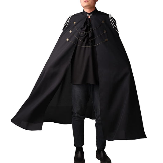COSDREAMER Capa de bruja para hombre, capa medieval renacentista (Negro, XXL)