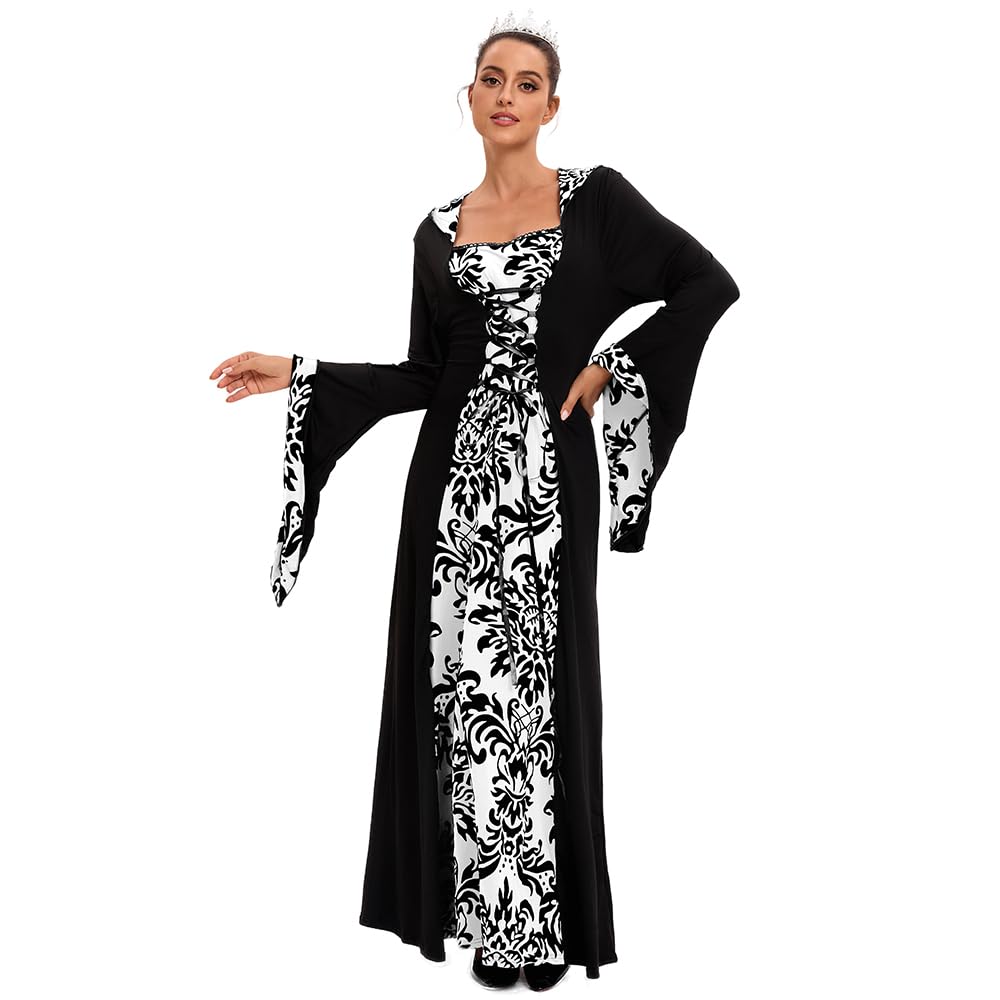 Feynman Ropa gótica para mujer, vestido medieval estilo vintage largo hasta el suelo, vestido de princesa renacentista, cintura sujeta y capucha. Para cosplay, fiesta, Halloween, carnaval