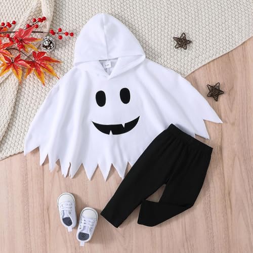 Disfraz Fantasma Bebe Disfraz Halloween con Capucha Capa Halloween Poncho Y Pantalone Negro Conjunto Bebe Recien Nacido 3-24 Meses Disfraces Fantasma de Terror para Niña, Niño