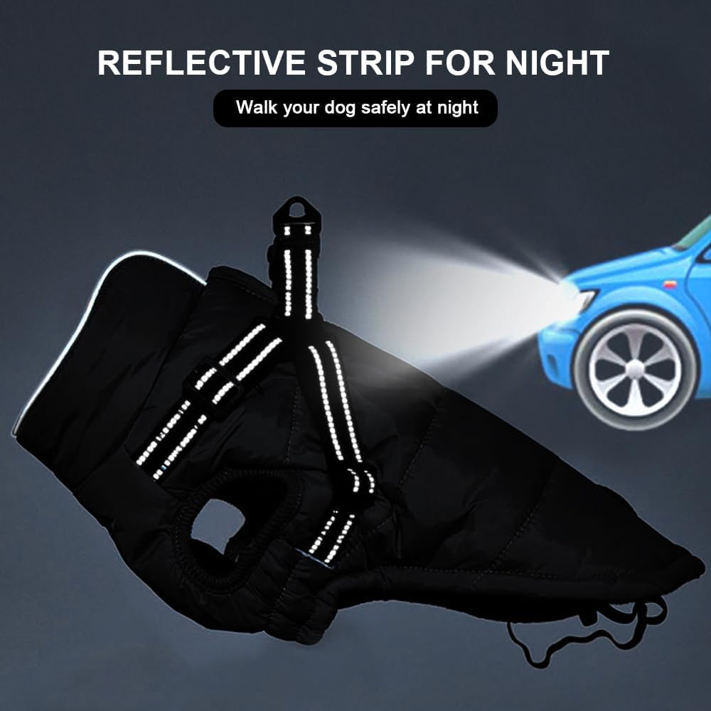 Abrigo para Perros con Arnés Integrado Y Correa Reflectante Chaqueta Impermeable para Mascotas Ropa De Invierno para Perros Pequeños Y Medianos Abrigo Cálido Y Ajustable para Mascotas(S)