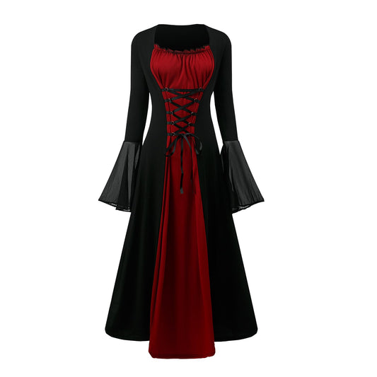 Disfraz Vestido medieval para mujer, disfraz renacentista, victoriano, con mangas de trompeta, con corsé, para Halloween (modelo 2, M)