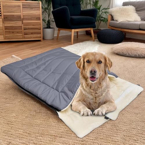 Saco de dormir para perros – Cama para perro con almohada | Saco de dormir plegable impermeable para perros pequeños y grandes | Aislamiento ligero para senderismo y uso al aire libre | Mascota