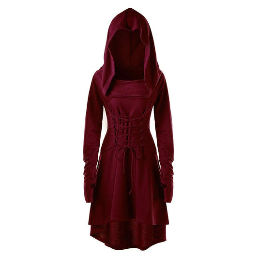 Disfraz renacentista para mujer, bata con cordones, vestido medieval con capucha, manga larga, retro, gótico, cosplay, Halloween, carnaval, Halloween, fiesta, disfraz, carnaval, Navidad,