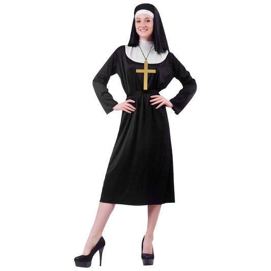 Disfraz de Monja para Mujer, Vestido Monja Mujer Adulto Fancy Dress Costume con Gorro y Collar con una Cruz, Disfraz De Cosplay para Fiesta Halloween Carnaval, XL