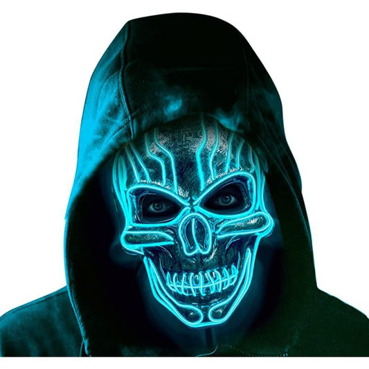 Disfraz de máscara de esqueleto espeluznante de La Purga de Halloween con luz aterradora – Disfraz de demonio para niños y adultos (azul)