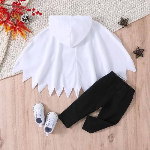 Disfraz Fantasma Bebe Disfraz Halloween con Capucha Capa Halloween Poncho Y Pantalone Negro Conjunto Bebe Recien Nacido 3-24 Meses Disfraces Fantasma de Terror para Niña, Niño