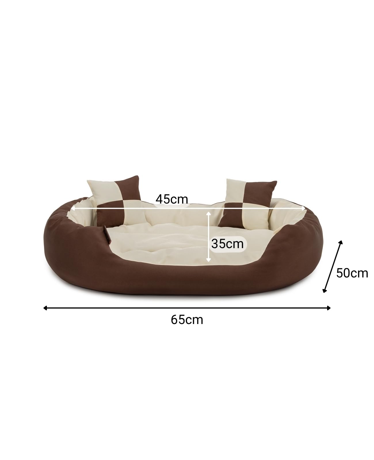 lionto Cama para Perros 4 en 1 cojín para Perros Cesta para Perros con cojín Reversible, (S) 65x50 cm Marrón/Beige