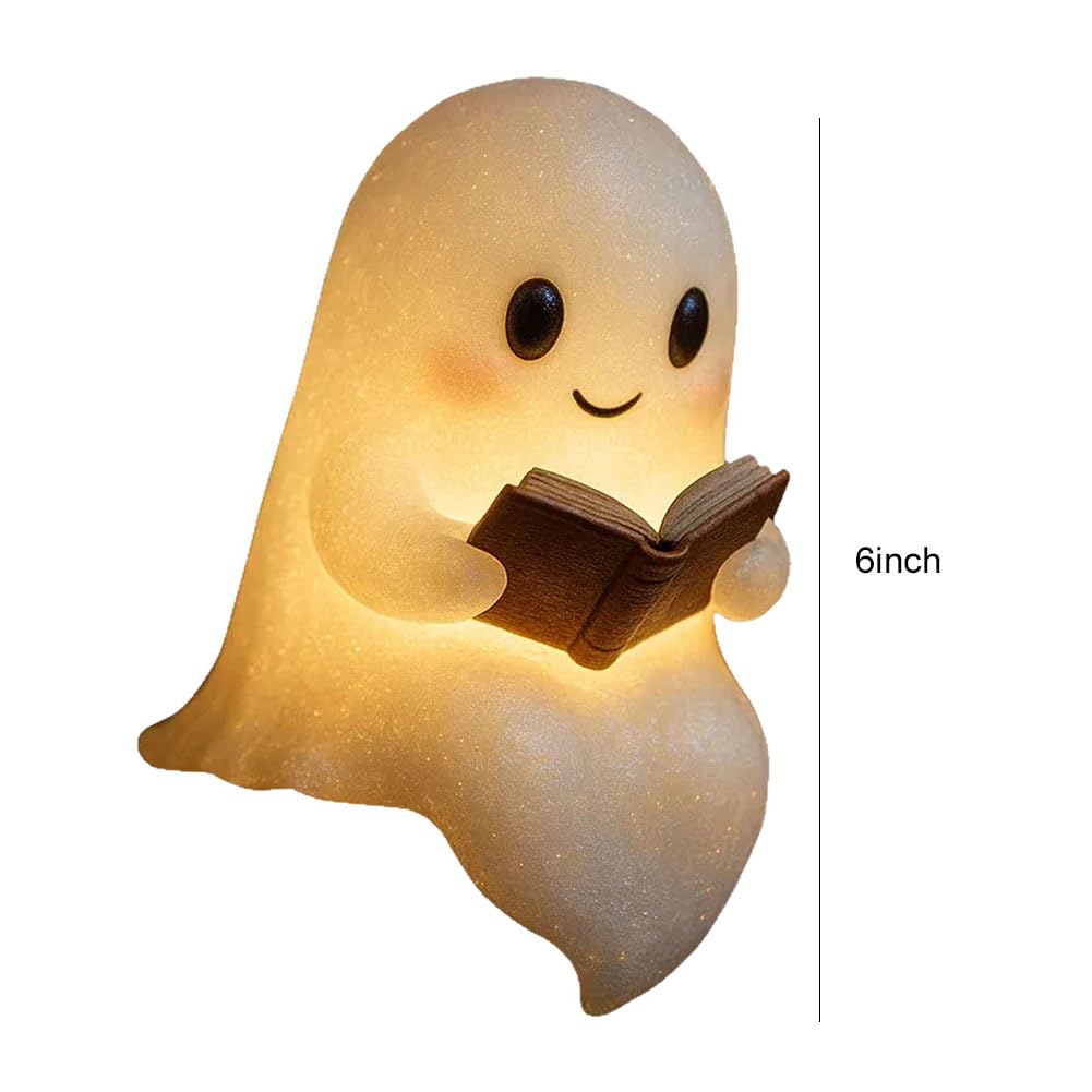 Lámpara de libro de lectura fantasma hecha a mano, luz nocturna de Halloween suave y brillante, decoración LED fantasma portátil para dormitorios, salas de estudio y lectores, bonito regalo de luz de