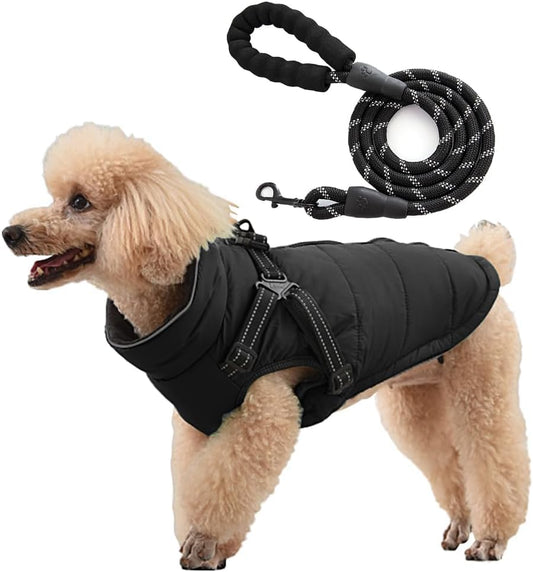 Abrigo para Perros con Arnés Integrado Y Correa Reflectante Chaqueta Impermeable para Mascotas Ropa De Invierno para Perros Pequeños Y Medianos Abrigo Cálido Y Ajustable para Mascotas(S)