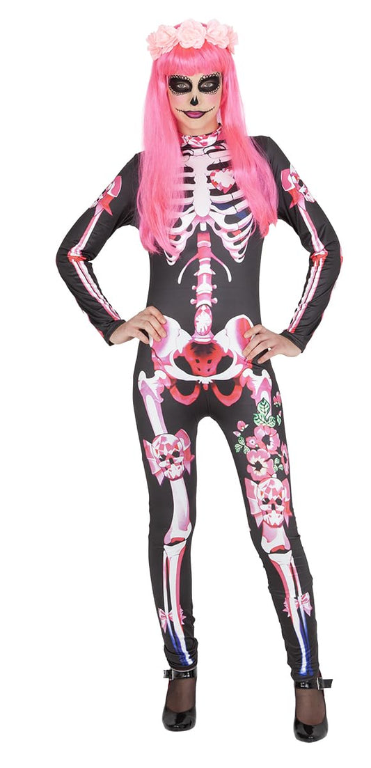 Disfraz Catrina Skelita para mujer, Mono estampado esqueleto y diadema de flores, Licencia Oficial, Día de los Muertos, Halloween, Fiestas
