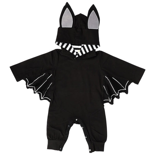 Disfraz Halloween Bebe, Divertido Conjunto de Traje de Murciélago con Capucha y Sombrero de Orejas Como Disfraces de Halloween para Recién Nacidos de 0-18 meses
