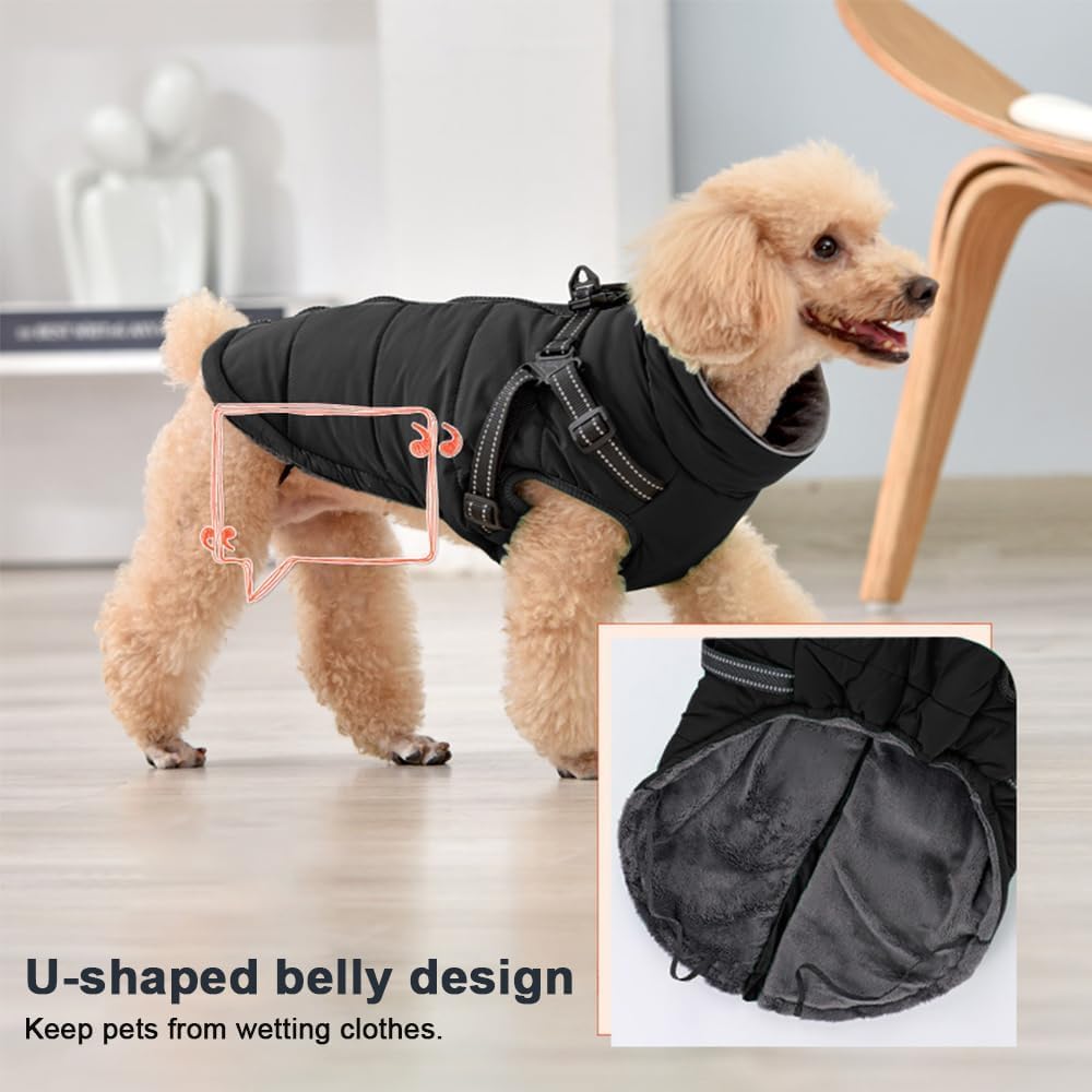 Abrigo para Perros con Arnés Integrado Y Correa Reflectante Chaqueta Impermeable para Mascotas Ropa De Invierno para Perros Pequeños Y Medianos Abrigo Cálido Y Ajustable para Mascotas(S)