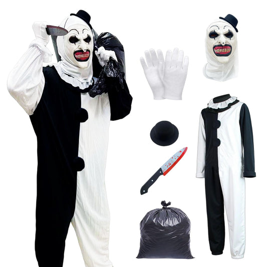 Disfraz Terror Payaso Asesino,Disfraz de Payaso Terrifier,disfraz de payaso asesino con máscara,para Halloween,mascarada, cosplay, (Niños-L)