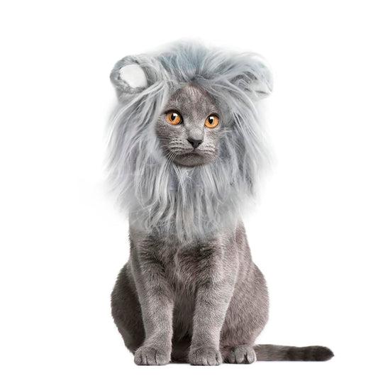 Disfraz Peluca de melena de león para gatos y perros, divertidos disfraces de gato para Halloween, Navidad, accesorios de ropa para mascotas peludas (S, gris)