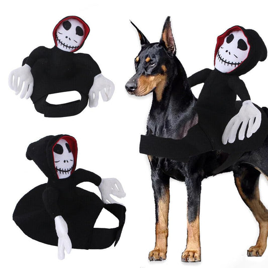 Disfraz de equitación para mascotas, suministros novedosos para mascotas, jinete fantasma, equitación, diseñado para perros y gatos, ropa de fiesta de Halloween (L)