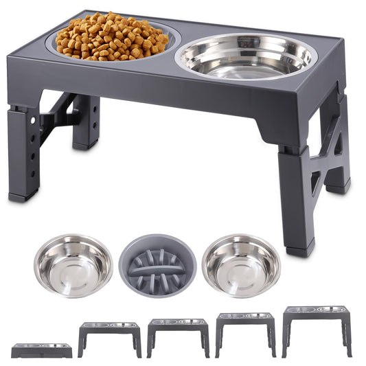 Toaren Comedero Elevado para Perro - 5 Alturas Ajustables, 2 Cuencos de Acero Inoxidable, Antivoracidad - para Perros Pequeños, Medianos y Grandes