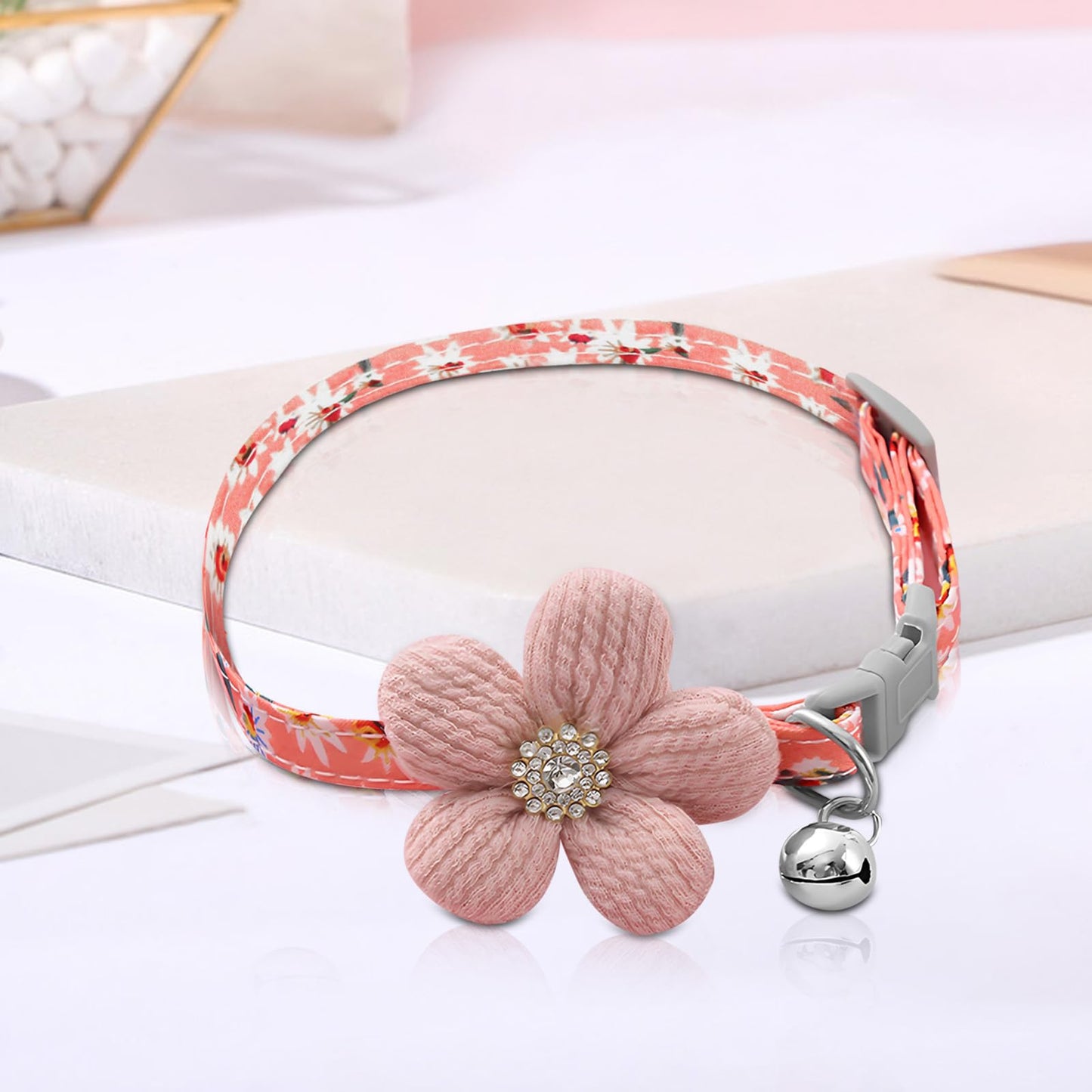 Collares de Perro pequeños para Perros Femeninos, Collar de Perro Rosa Floral,Collares de Perro para Perros pequeños, medianos y Grandes (Rosa, Cuello de 7.9 a 11.8 Pulgadas)