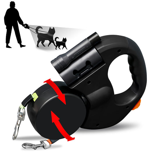 Correa Perro Extensible, Correas Flexi 3M Correa Doble Retráctil para Perro, Correa Extensible Perro Pequeño, con Linterna LED, Asa Ergonómica de Goma, para Perro Grande Mediano y Pequeño, hasta 30KG