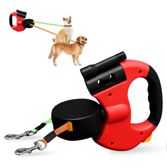 Correa doble retráctil para perros, correa doble para 2 perros, correa doble para perros, correa para perros de 3 m, correa para perros con luz, mango antideslizante, para perros pequeños y medianos